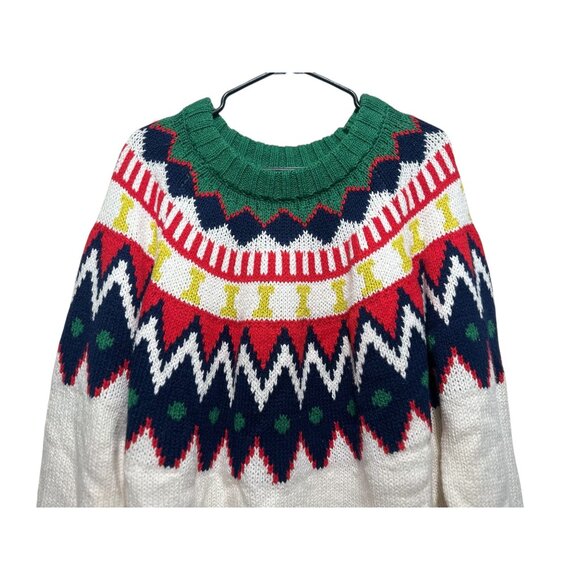 Aerie Fair Isle Knit Long Sweater Womens Large Multicolor Crew Neck Preppy Fall - Picture 11 of 13